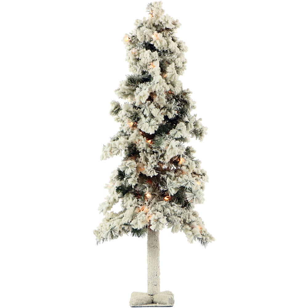 Fraser Hill Farm Artificial Snowy Alpine Trees With Clear Lights, 4ft