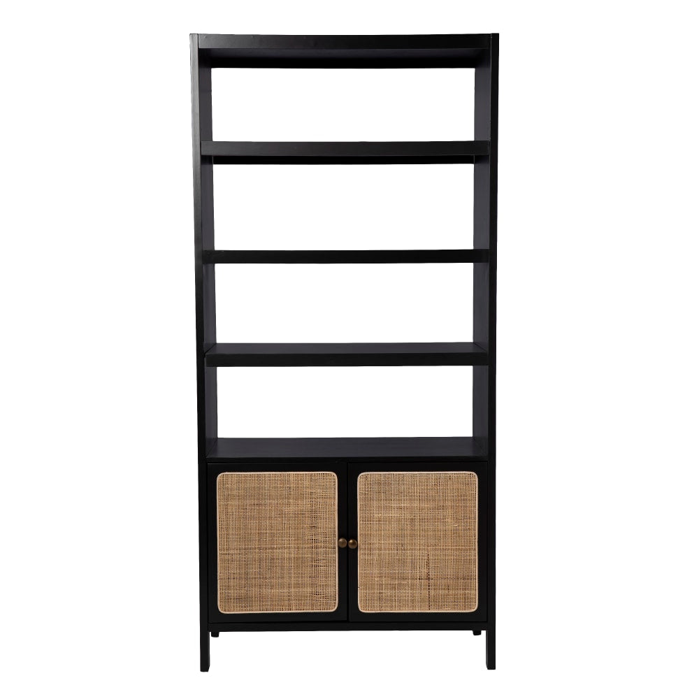 SEI Furniture Carondale 74inH 5-Shelf Bookcase/Storage-Shelf, Black/Gold/Natural