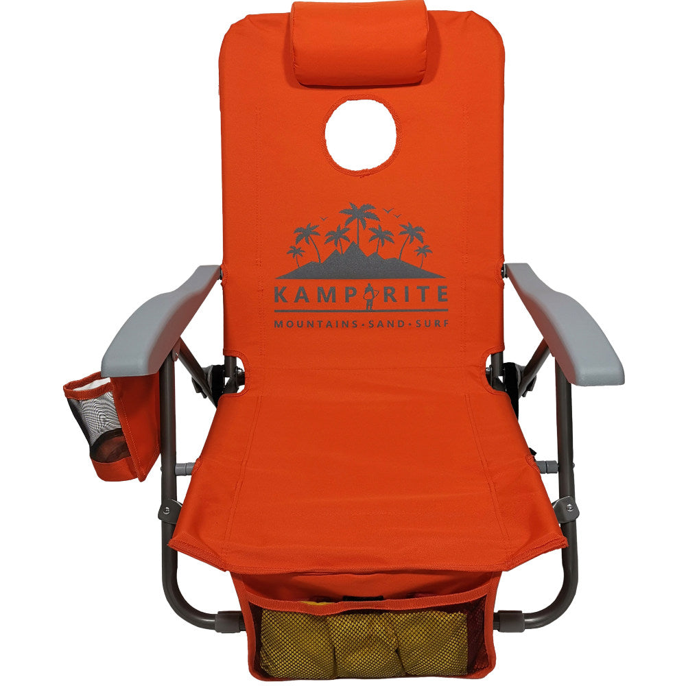 Kamp-Rite SAC-IT-UP Beach Chair With Cornhole Game, Orange