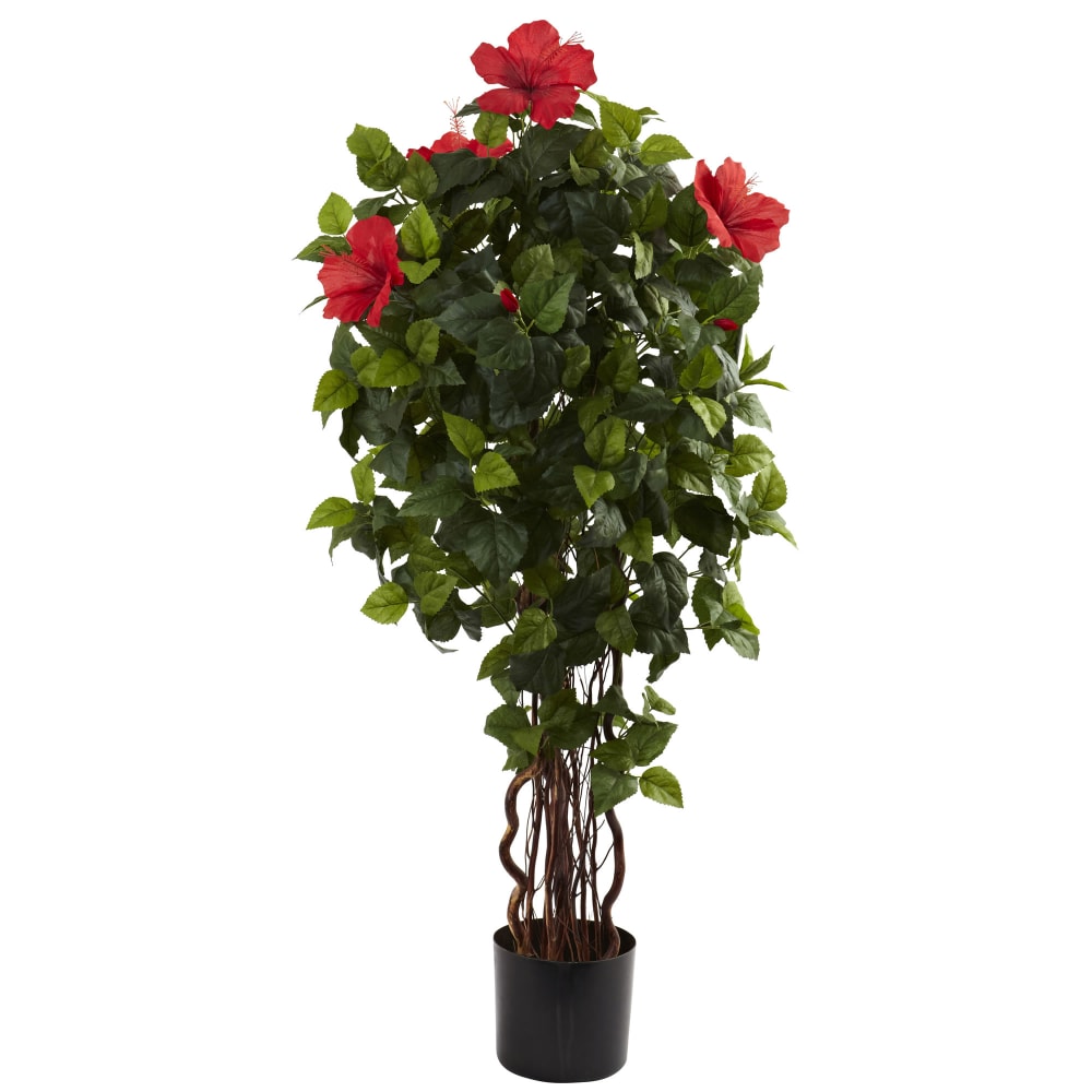 Nearly Natural 4ftH Polyester Hibiscus Tree With Pot, Green