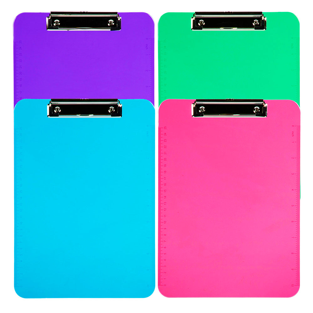 JAM Paper Letter-Size Clipboards With Low-Profile Metal Clips, 12-1/2in x 9in, Assorted Colors, Pack Of 4 Clipboards