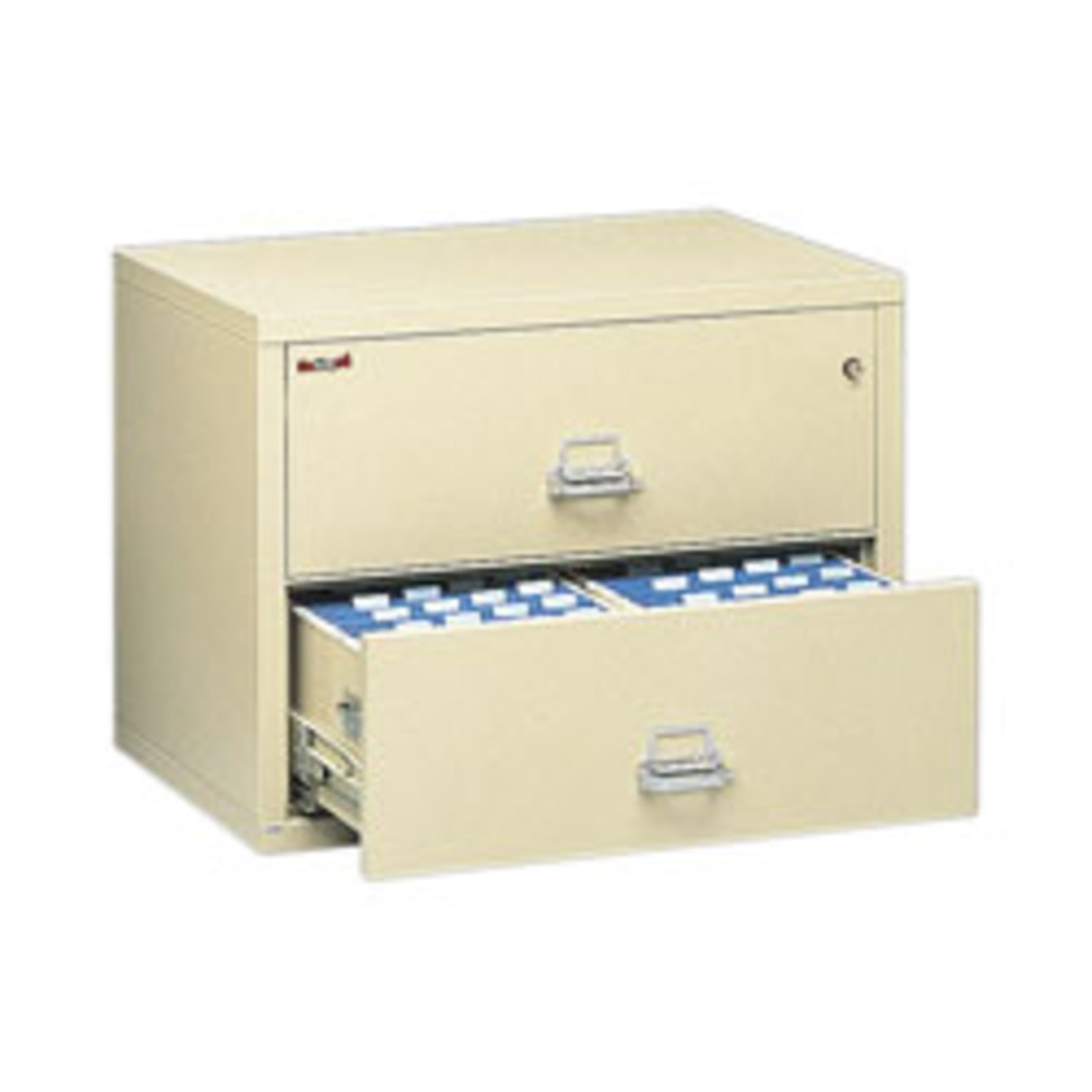 FireKing UL 1-Hour 31-1/8inW x 22-1/8inD Lateral 2-Drawer Fireproof File Cabinet, Parchment, White Glove Delivery