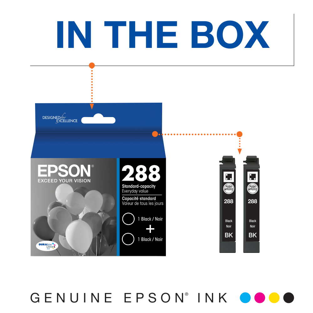 Epson 288 DuraBrite Black Ink Cartridges, Pack Of 2, T288120