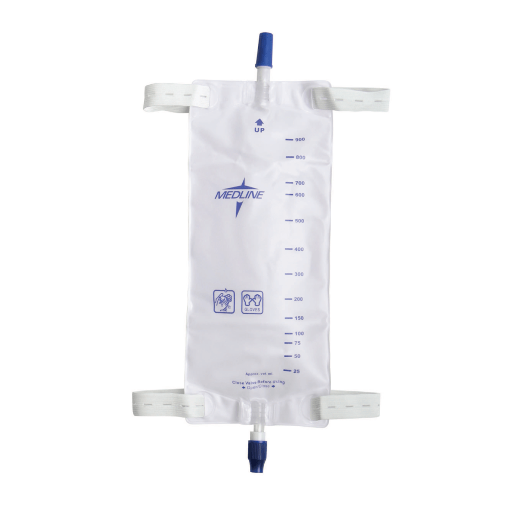 Medline Leg Bags With Straps, Large, 32 Oz, Pack Of 48 Bags