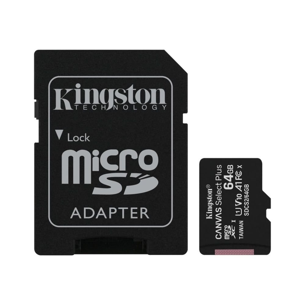 Kingston Canvas Select Plus SDCS2 64 GB Class 10/UHS-I (U1) microSDXC - 2 Pack - 100 MB/s Read - Lifetime Warranty