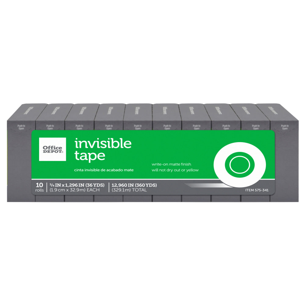 Office Depot Brand Invisible Tape Refills, 3/4in x 1,296in, Pack Of 10