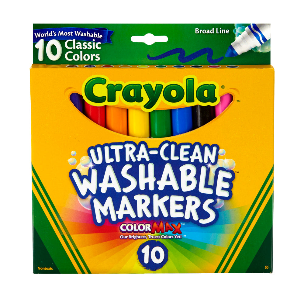 Crayola Ultra-Clean Washable Markers, Broad Tip, Assorted Classic Colors, Box Of 10