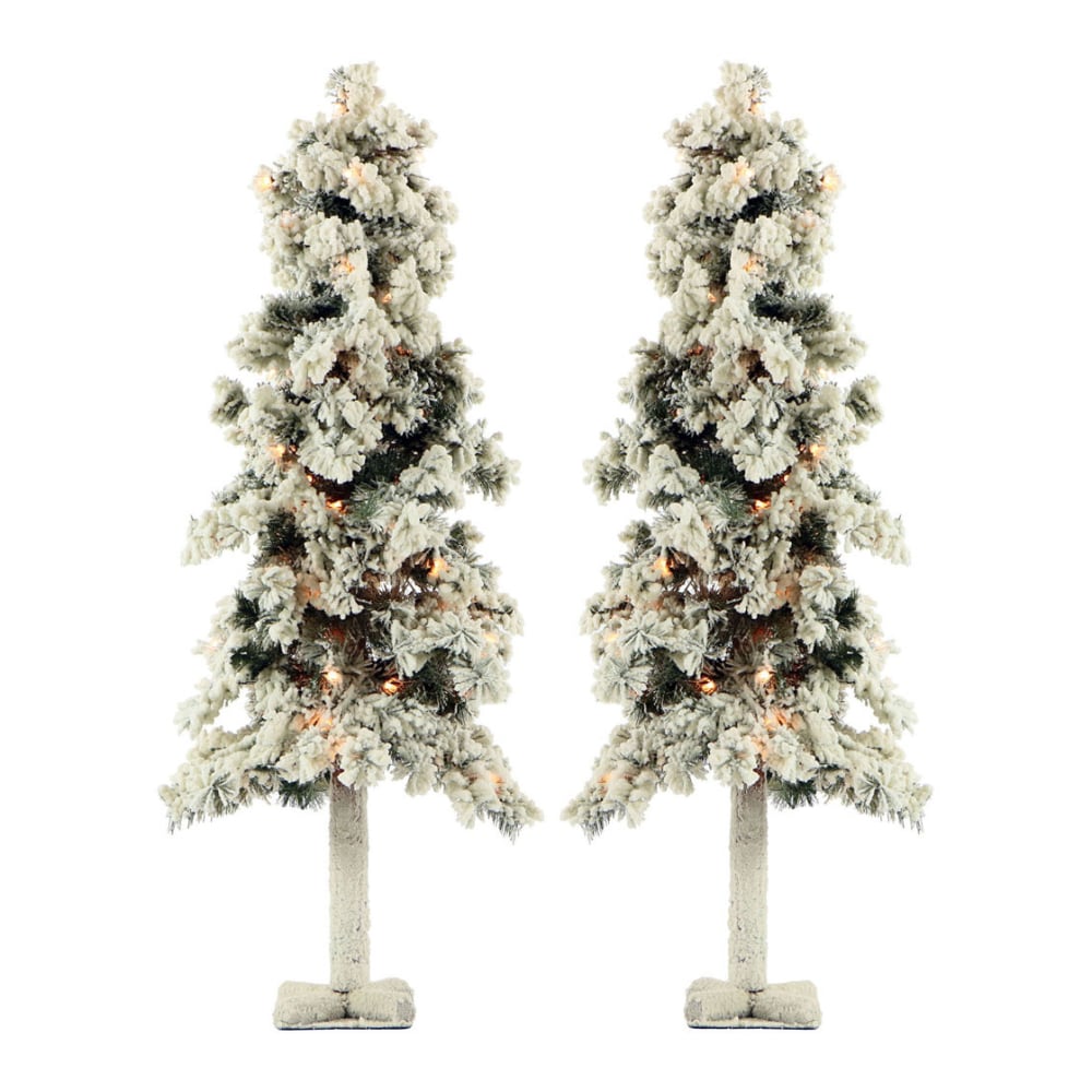 Fraser Hill Farm Snowy Alpine Trees With Clear Lights, 4ft, Set Of 2