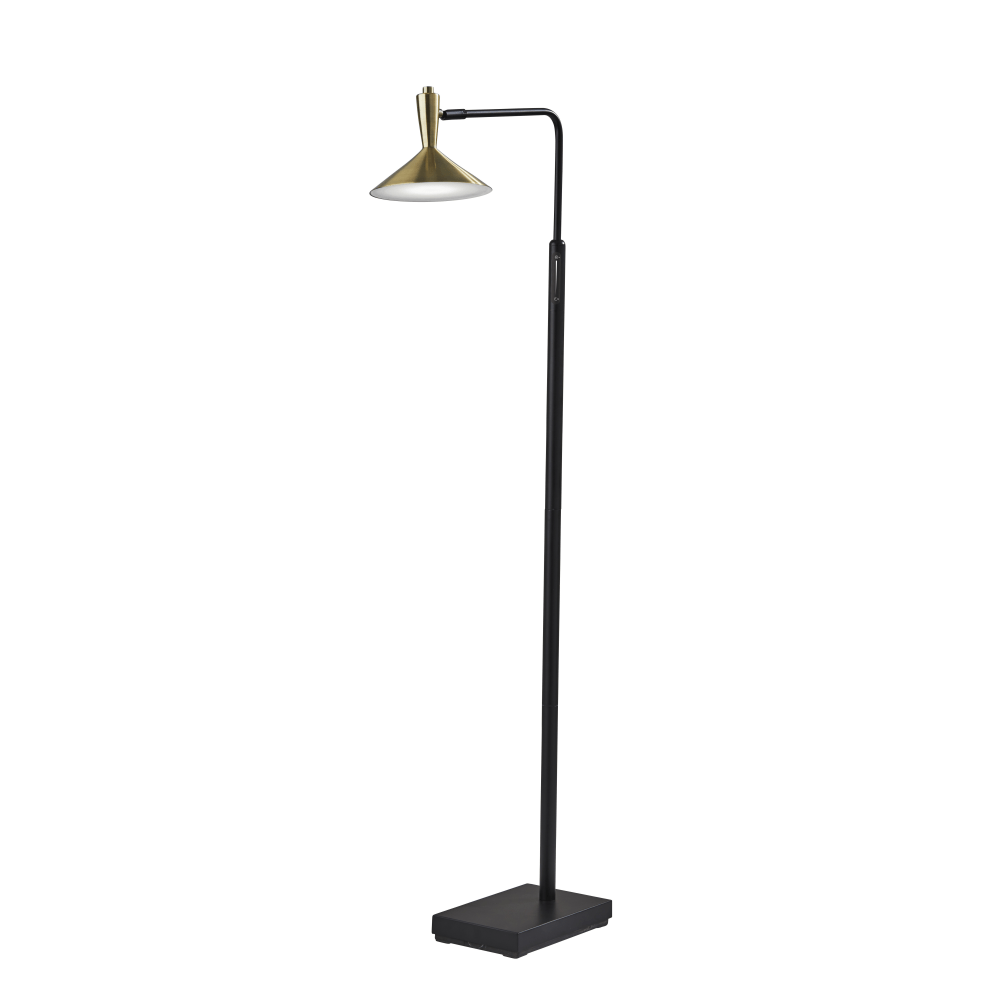 Adesso Lucas LED Floor Lamp, 54inH, Antique Brass Shade/Black Base