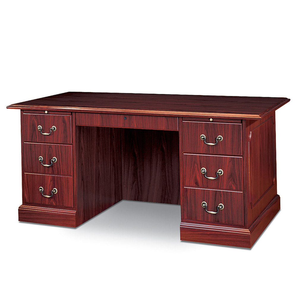 HON 94000 60inW Double-Pedestal Computer Desk, Mahogany