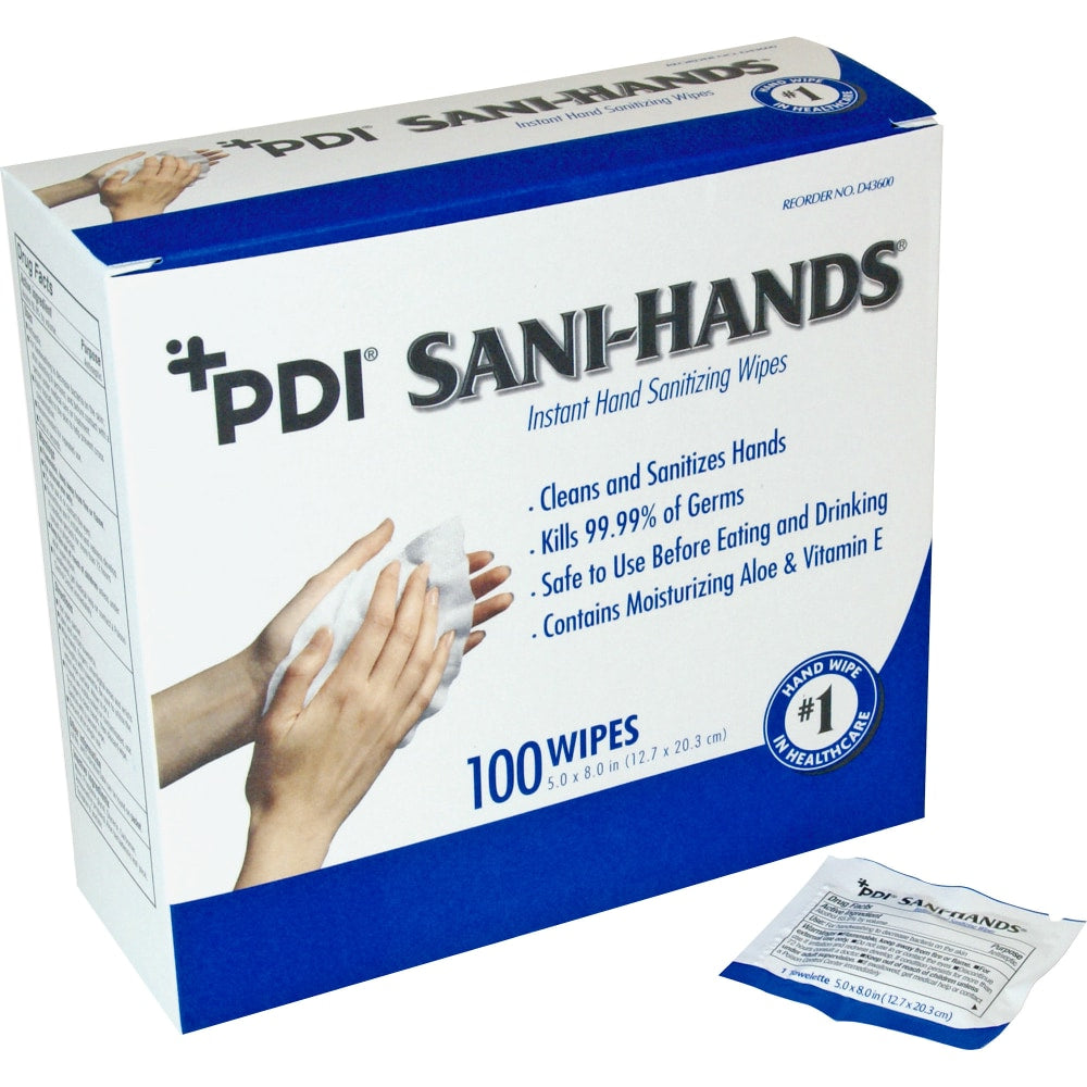 Nice Pak Sani-Hands Individual Hand Wipes Packets, 5in x 8in, White, Carton Of 1,000 Wipes