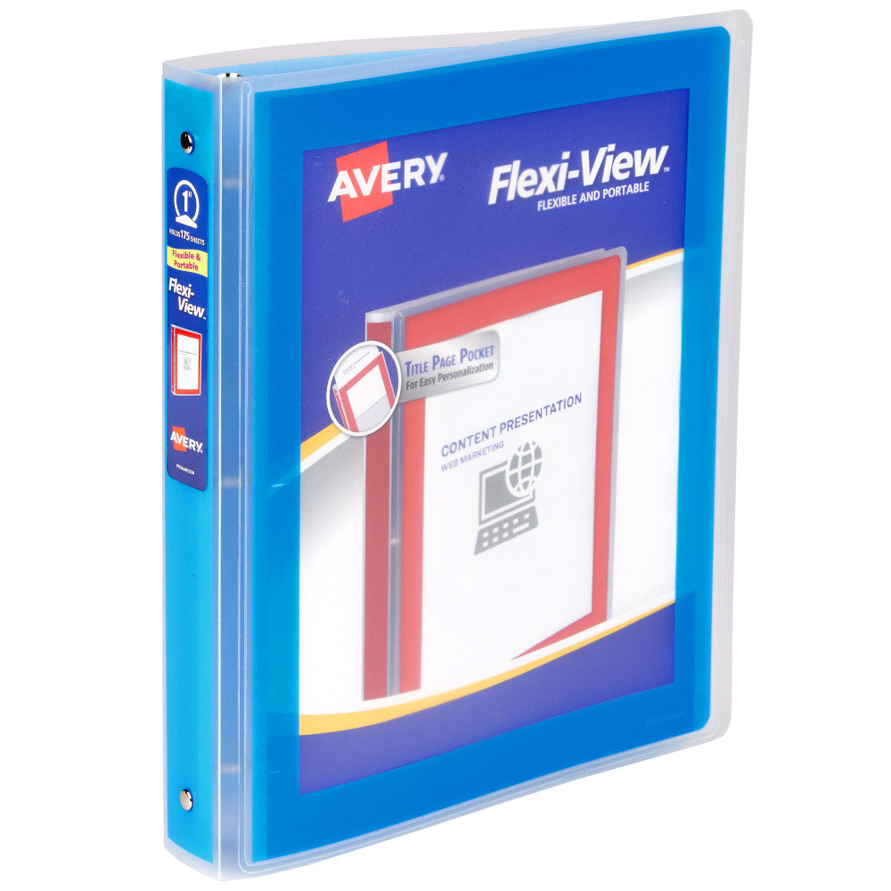 Avery Flexi-View 3 Ring Binder, 1in Round Rings, Blue, 1 Binder