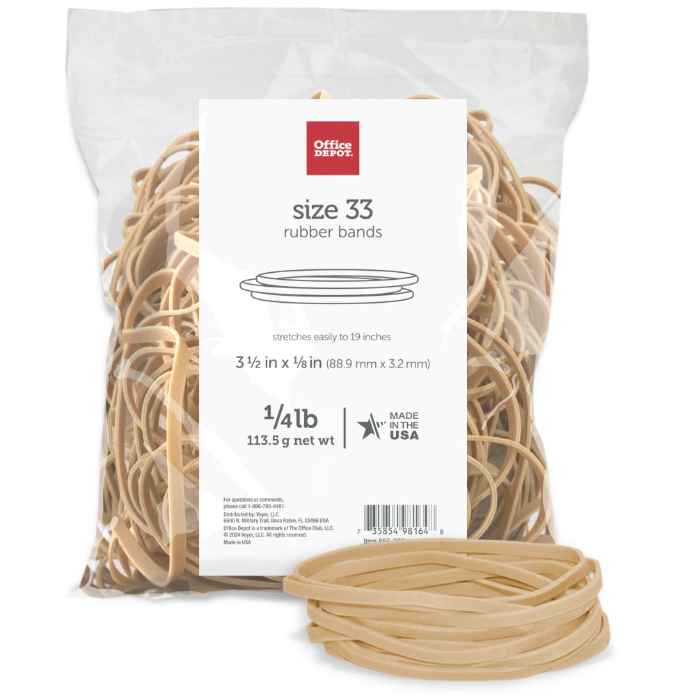 Office Depot Brand Rubber Bands, #33, 3 1/2in x 1/8in, 1/4Lb. Bag