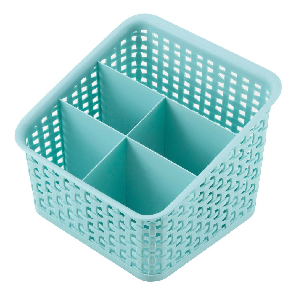 Realspace Plastic Weave 5 Compartment Bin, Medium Size, Blue