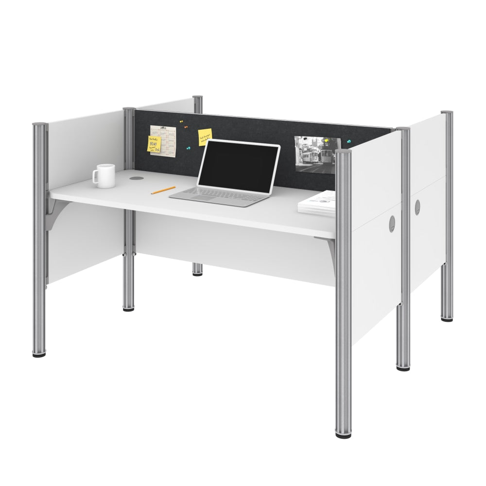 Bestar Pro-Biz 63inW Computer Desk Office Cubicles With Tack Boards And Low Privacy Panels, Gray/White