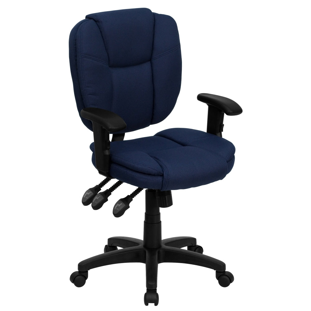 Flash Furniture Fabric Mid-Back Multifunction Ergonomic Swivel Task Chair With Adjustable Arms, Navy Blue/Black