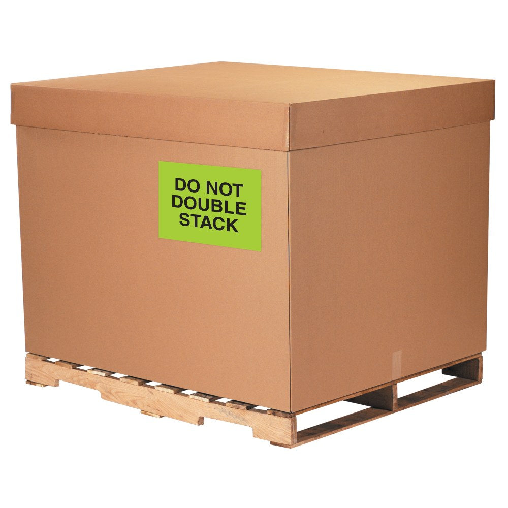 Tape Logic Safety Labels, "Do Not Double Stack", Rectangular, DL1627, 8in x 10in, Fluorescent Green, Roll Of 250 Labels