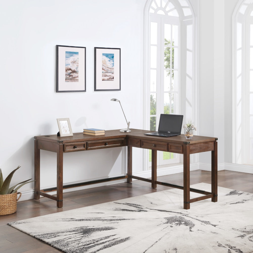 Office Star Baton Rouge Work Smart Sit-To-Stand 60inW L-Computer Desk, Brushed Walnut