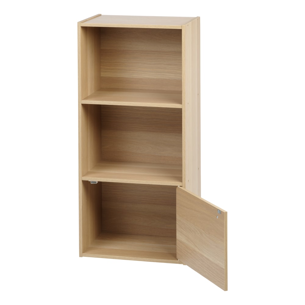 IRIS 35inH 3-Tier Storage-Shelf With Door, Light Brown