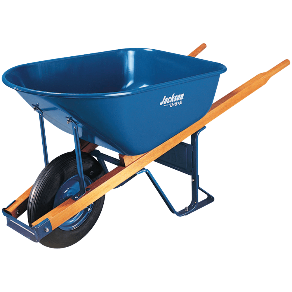 Jackson Steel Contractors Wheelbarrows, 6 cu ft, Flat-Free Smooth, B.B., Blue