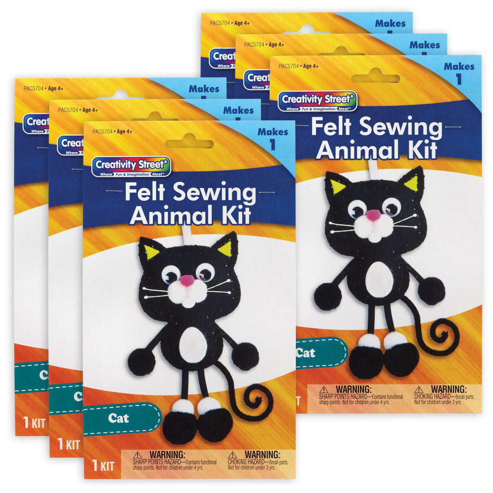 Creativity Street Felt Sewing Animal Kits, 10-1/4in x 4in x 1in, Cat, Set Of 6 Kits