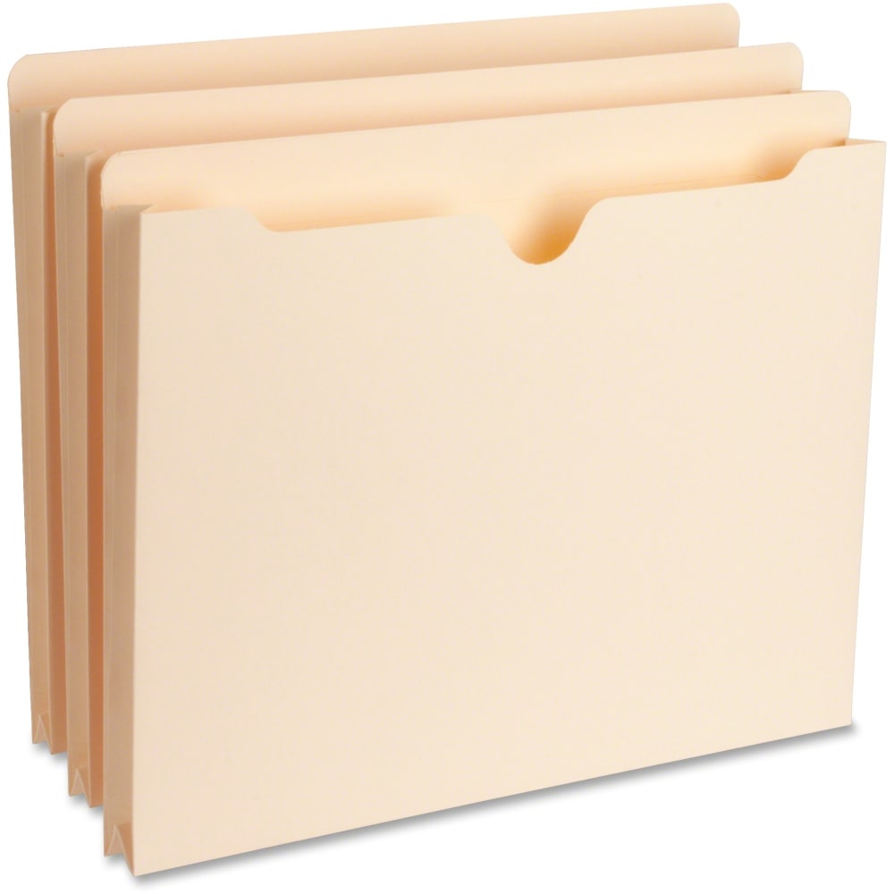 Business Source Straight Tab Cut Letter Recycled File Pocket - 8 1/2in x 11in - 1in Expansion - Manila - 10% Recycled - 50 / Box