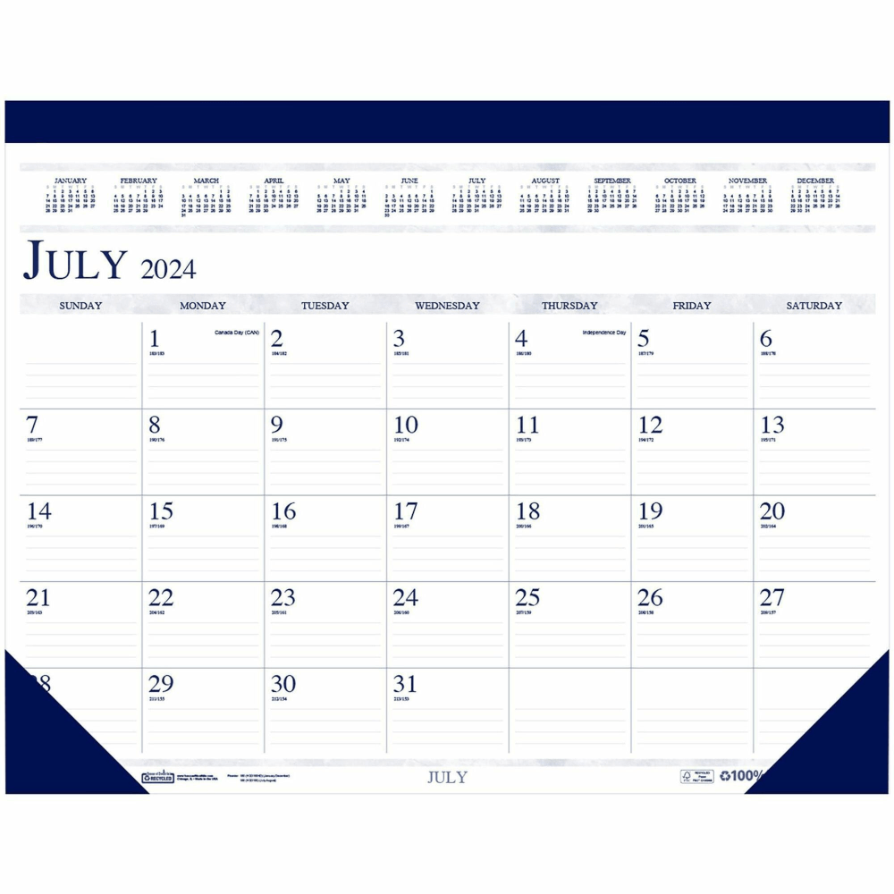 House of Doolittle Leather Academic Desk Pad Calendar, 22in x 17in, Blue, July 2023 to August 2024