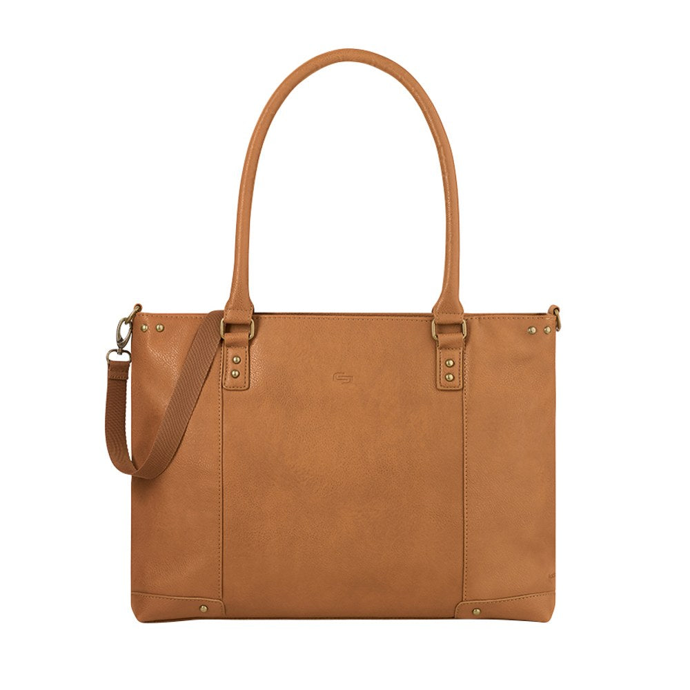 Solo New York Greenwich Tote With 15.6in Laptop Pocket, Tan/Burgundy