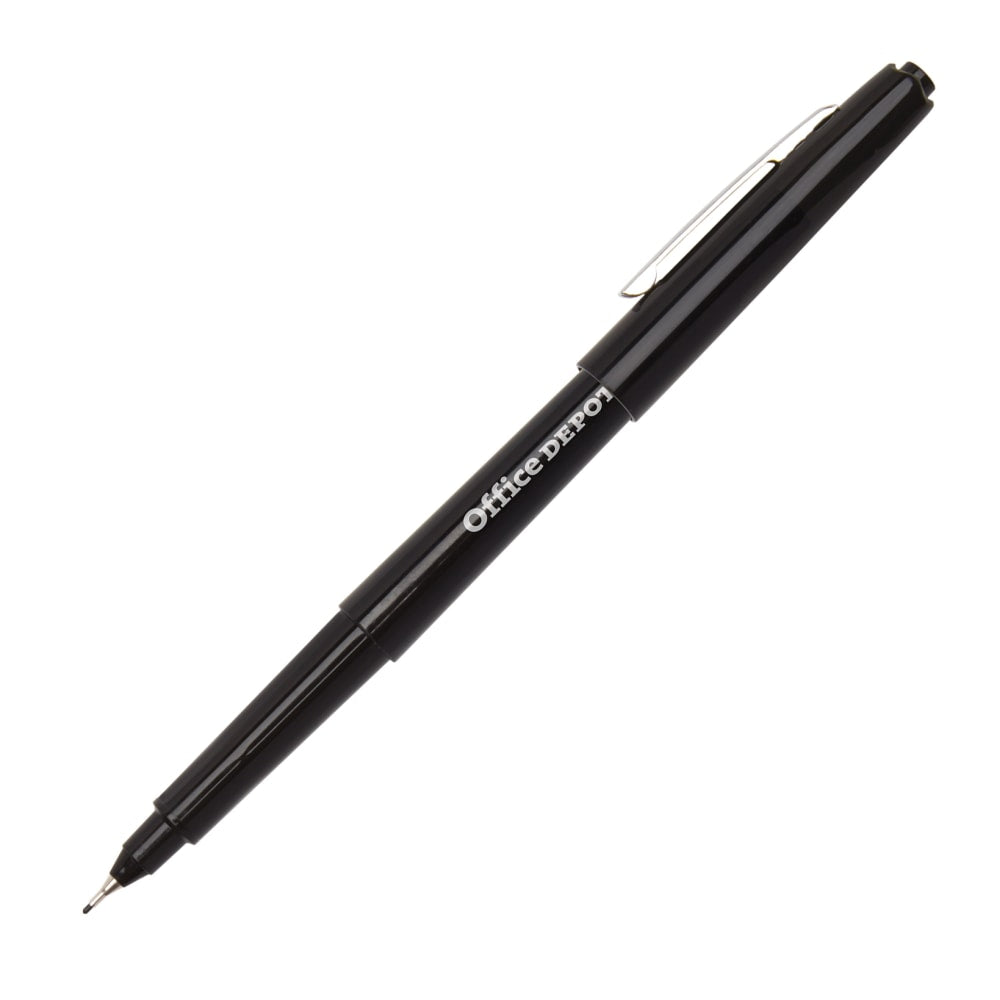 Office Depot Brand Felt-Tip Porous Pens, Medium Point, 1.0 mm, Black Barrels, Black Ink, Pack Of 12 Pens