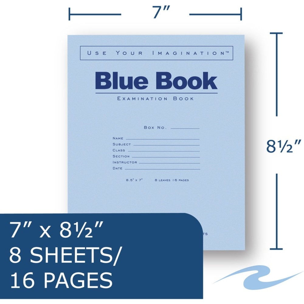 Roaring Spring Blue Book Wide-Ruled Examination Books, 7in x 8 1/2in, Pack Of 50