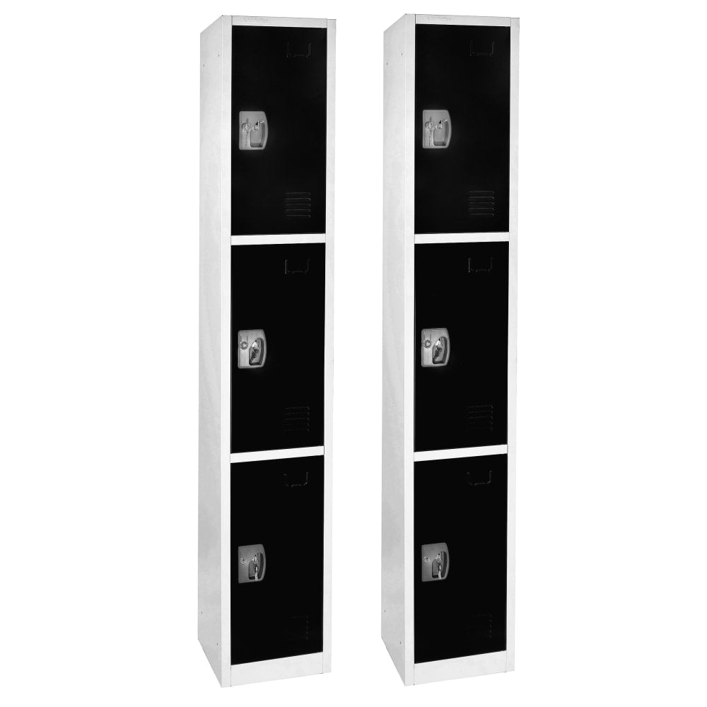 Alpine Large 3-Tier Steel Lockers, 72inH x 12inW x 12inD, Black, Pack Of 2 Lockers