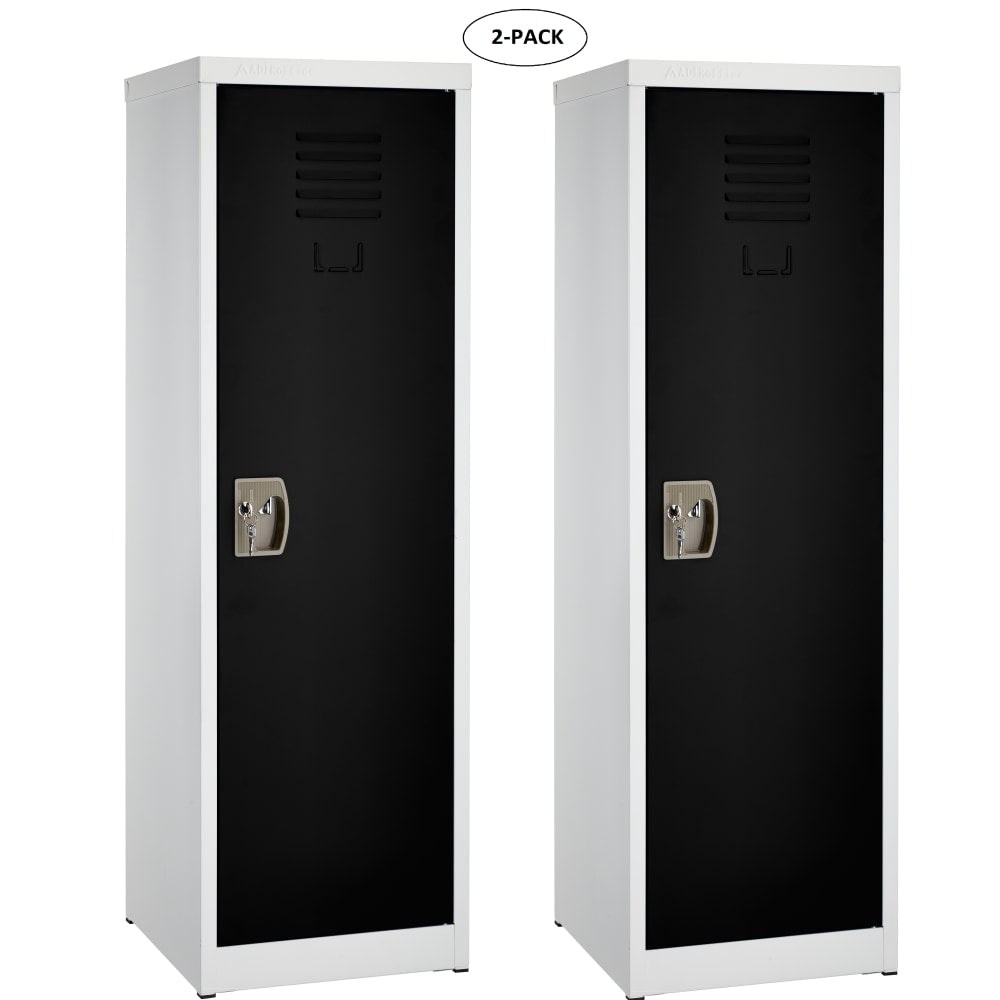 Alpine 1-Tier Steel Lockers, 48inH x 15inW x 15inD, Black, Set Of 2 Lockers