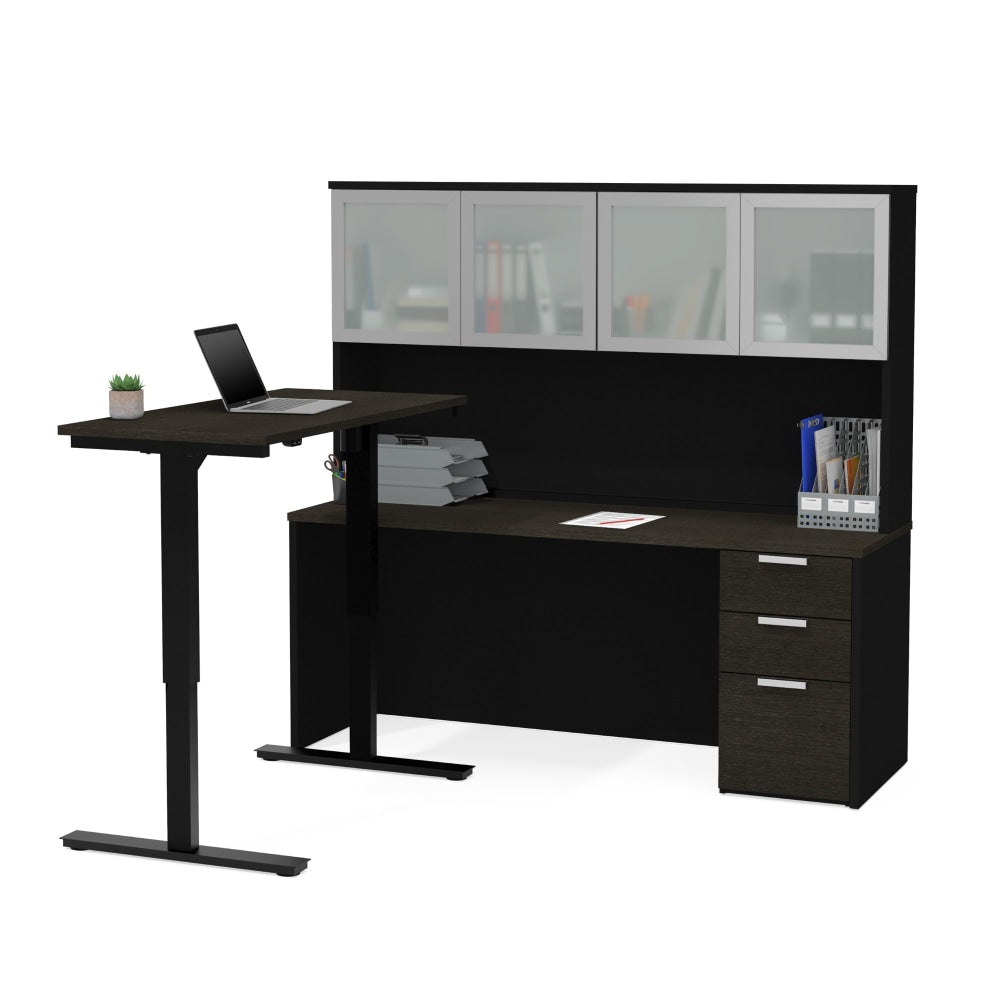 Bestar Pro-Concept Plus 72inW L-Shaped Standing Corner Desk With Hutch, Deep Gray/Black