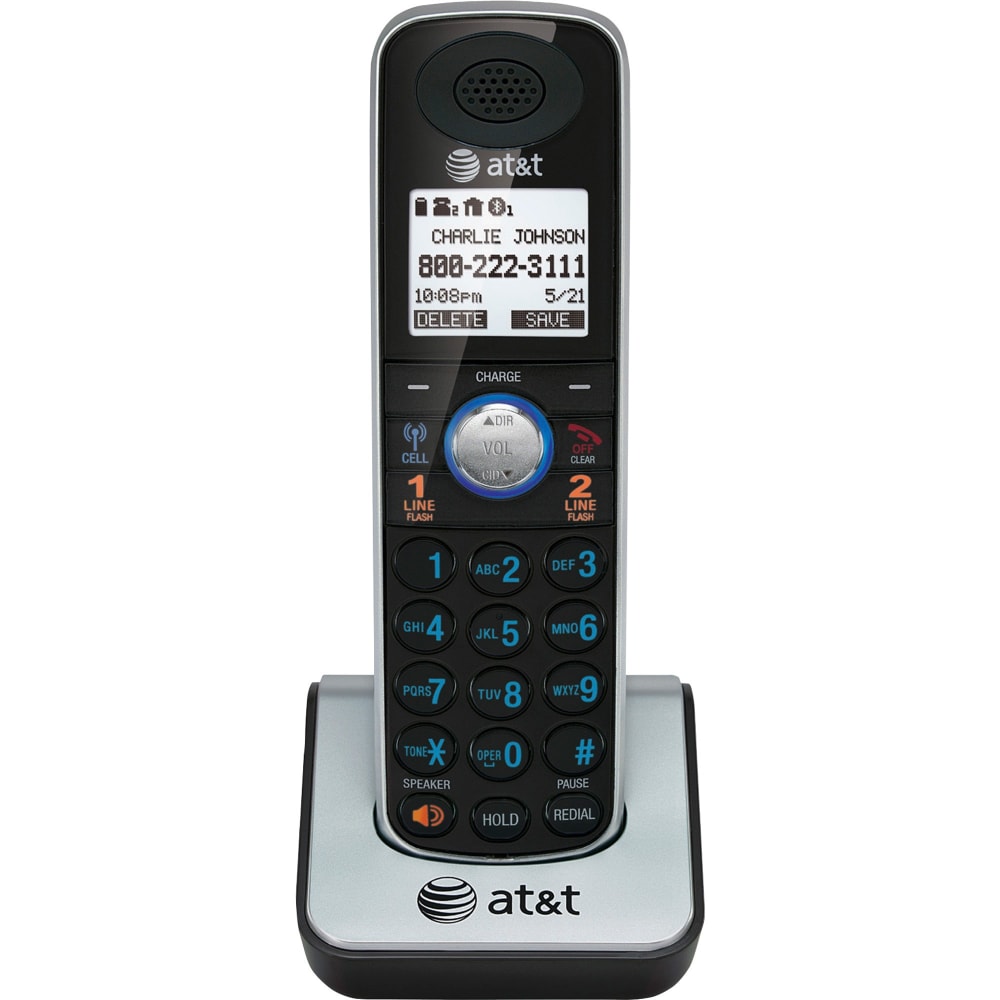 AT&T TL86009 DECT 6.0 Accessory Handset for AT&T TL86109, Black - Cordless - Headset Port - Silver