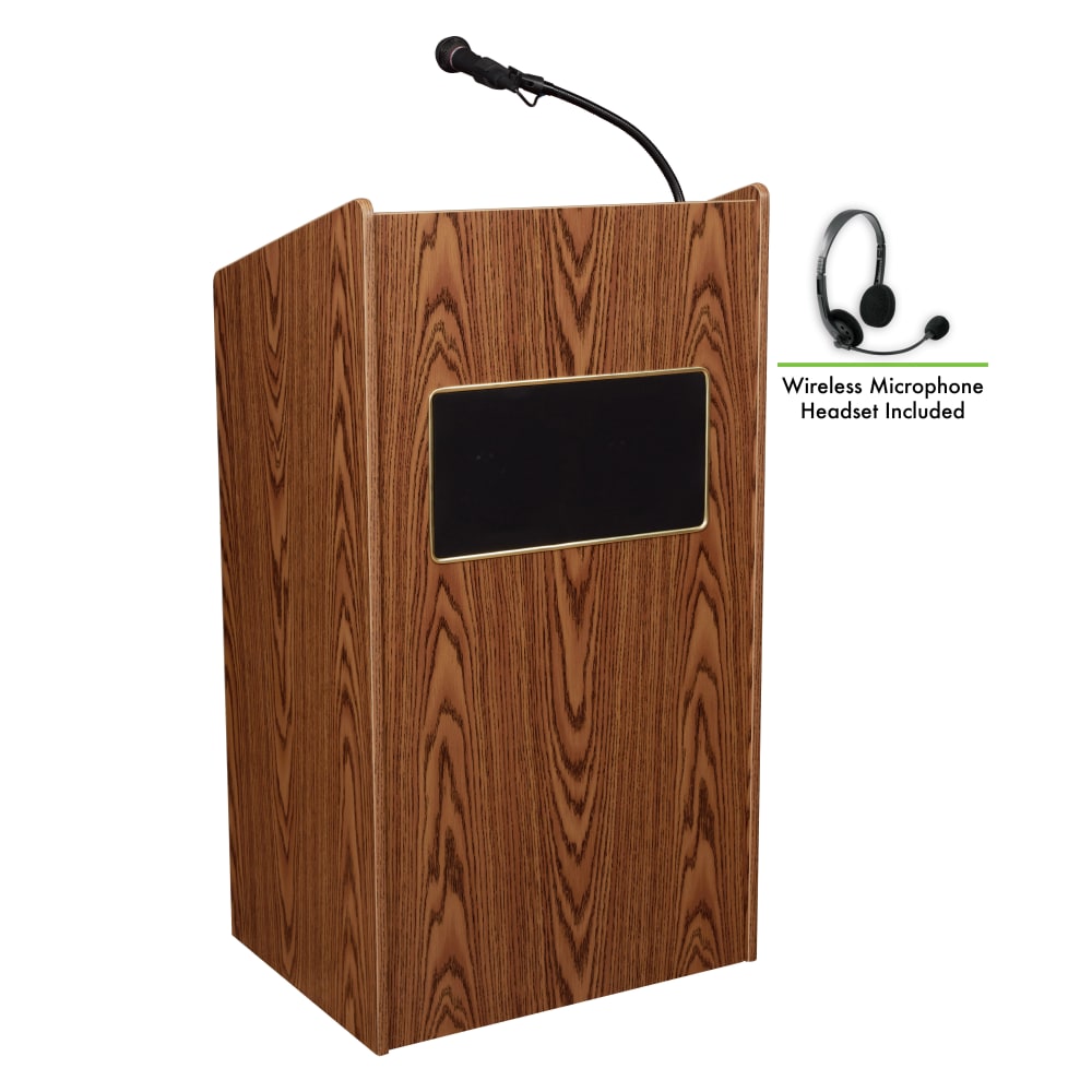 Oklahoma Sound The Aristocrat Sound Lectern With Sound & Wireless Headset Microphone, Medium Oak