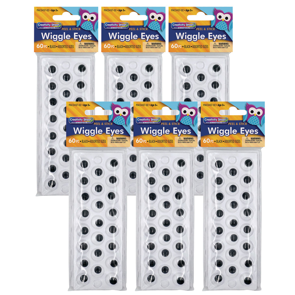 Creativity Street Peel & Stick Wiggle Eyes, Black, 60 Eyes Per Pack, Set Of 6 Packs