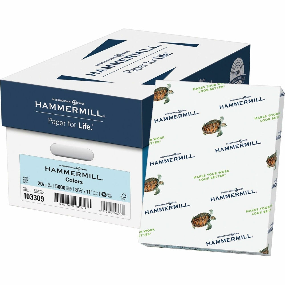 Hammermill Fore Super-Premium Color Copy Paper, Blue, Letter (8.5in x 11in), 500 Sheets Per Ream, 20 Lb, 30% Recycled