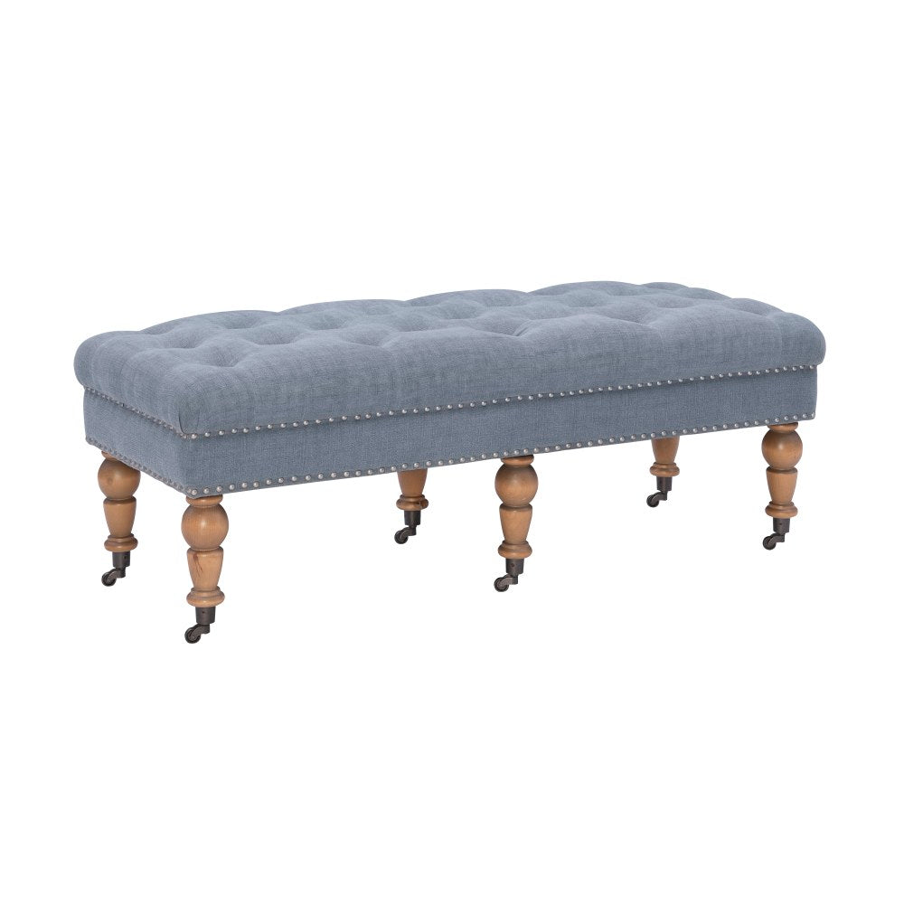 Linon Liza Bench, 17-3/4inH x 50inW x 19-3/5inD, Washed Blue/Distressed Gray