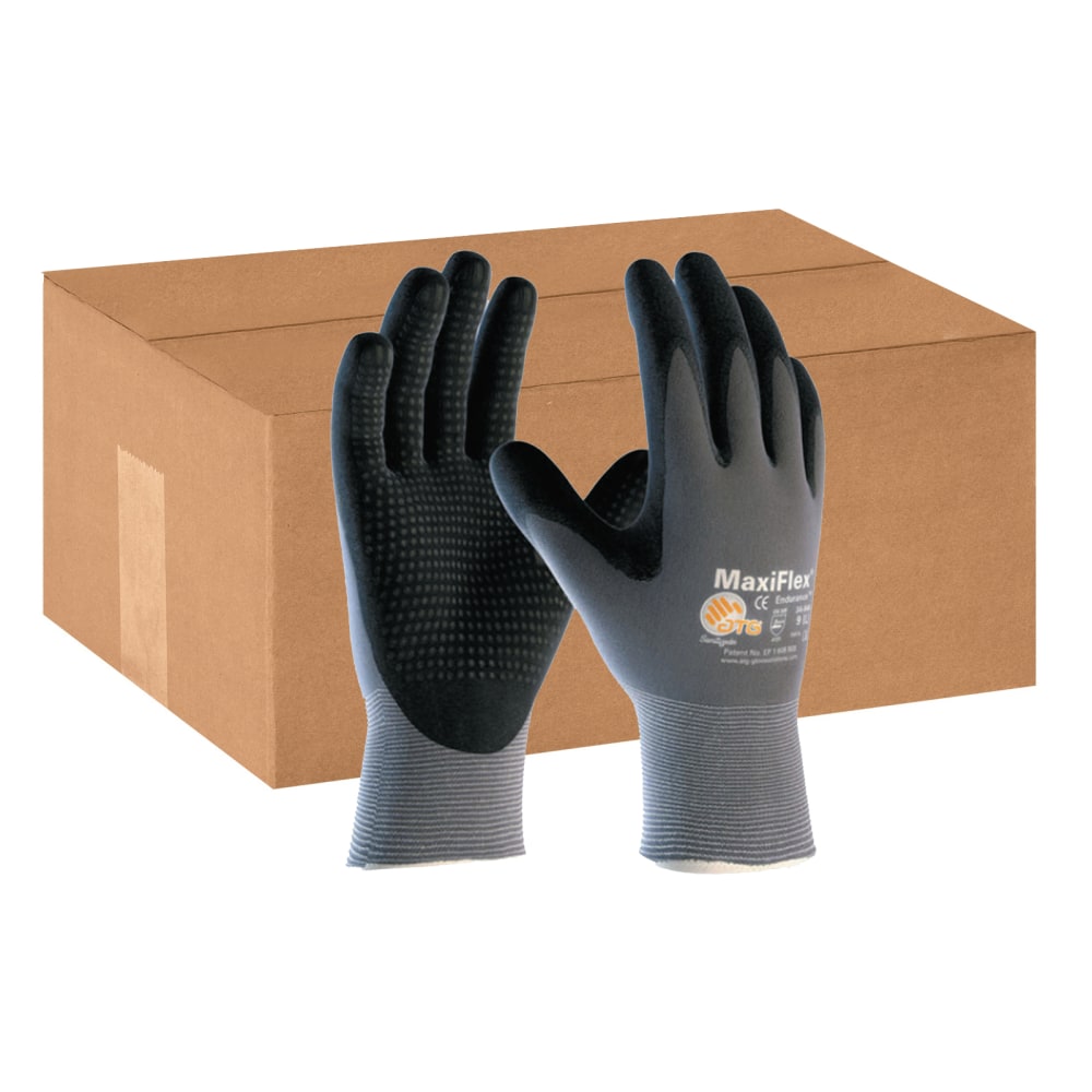 Bouton MaxiFlex Endurance Nitrile Gloves With MicroFoam Grip On Palm And Fingers, Large, Black/Gray, Pack Of 12 Pairs