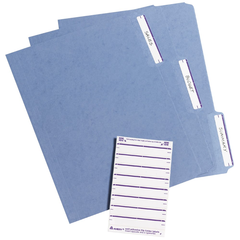 Avery File Folder Labels On 4in x 6in Sheet With Easy Peel, 5204, Rectangle, 2/3in x 3-7/16in, White With Purple Color Bar, Pack Of 252 Labels