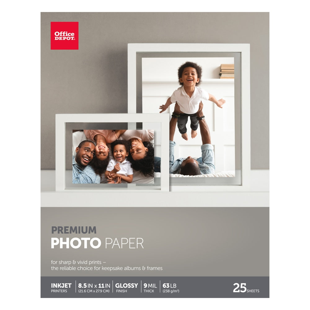 Office Depot Brand Premium Photo Paper, Glossy, Letter Size, White, Pack Of 25 Sheets