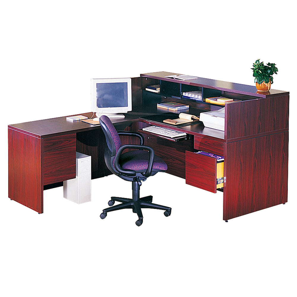 HON 10500 72inW Single-Pedestal Computer Desk With Pedestal On Left/Right Return, Mahogany