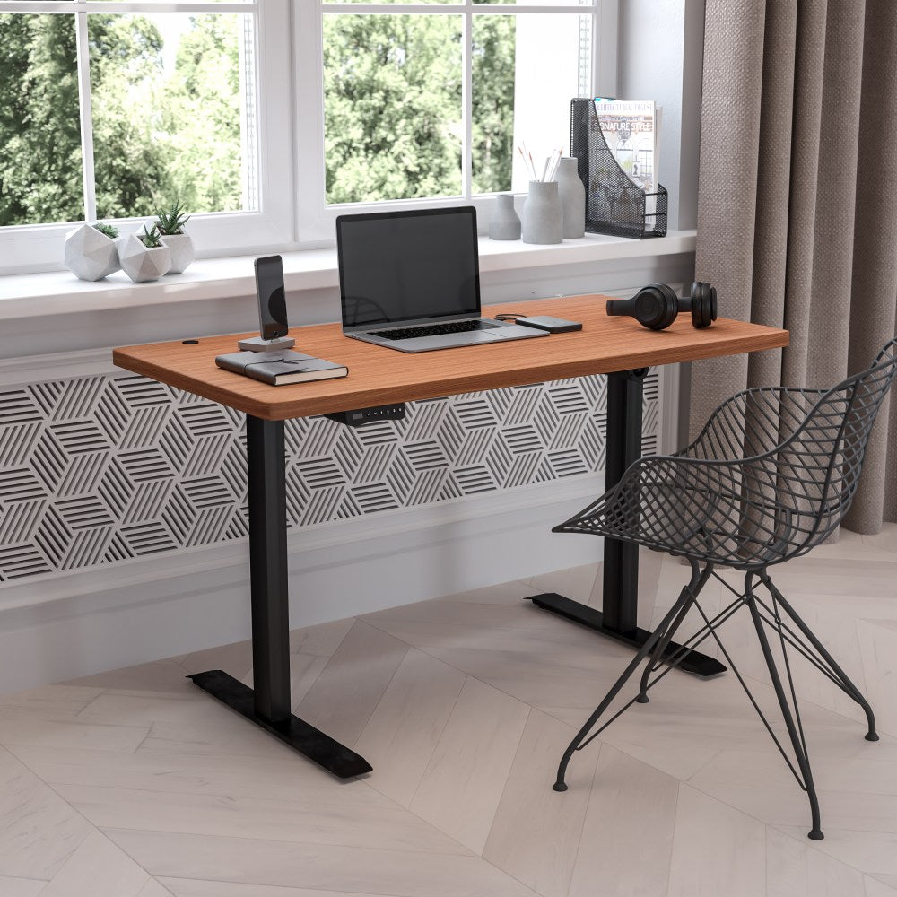 Flash Furniture 48inW Electric Height-Adjustable Standing Computer Desk, Mahogany