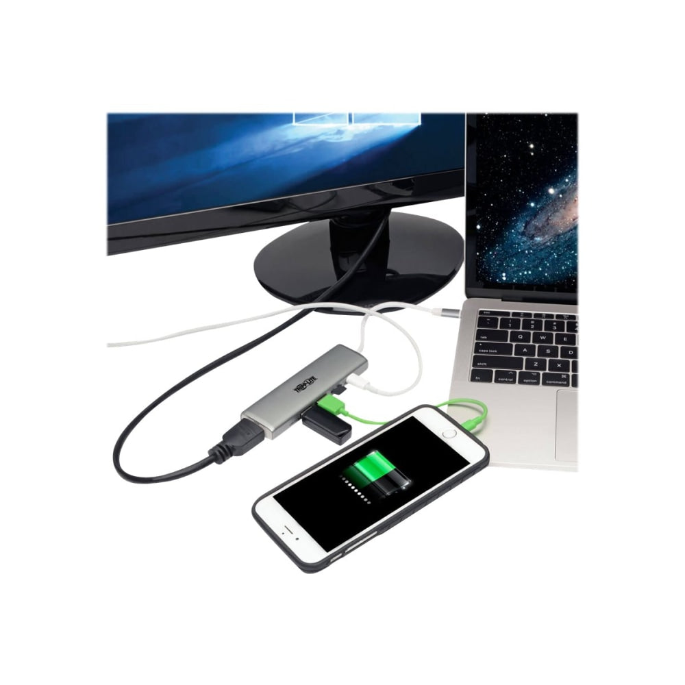 Tripp Lite USB C Docking Station Adapter, 4K @ 30 Hz, HDMI, Thunderbolt 3, PD Charging, Micro SD - Silver, USB Type C, USB-C, USB Type-C - Docking station - USB-C 3.1 / Thunderbolt 3 - HDMI - 1GbE