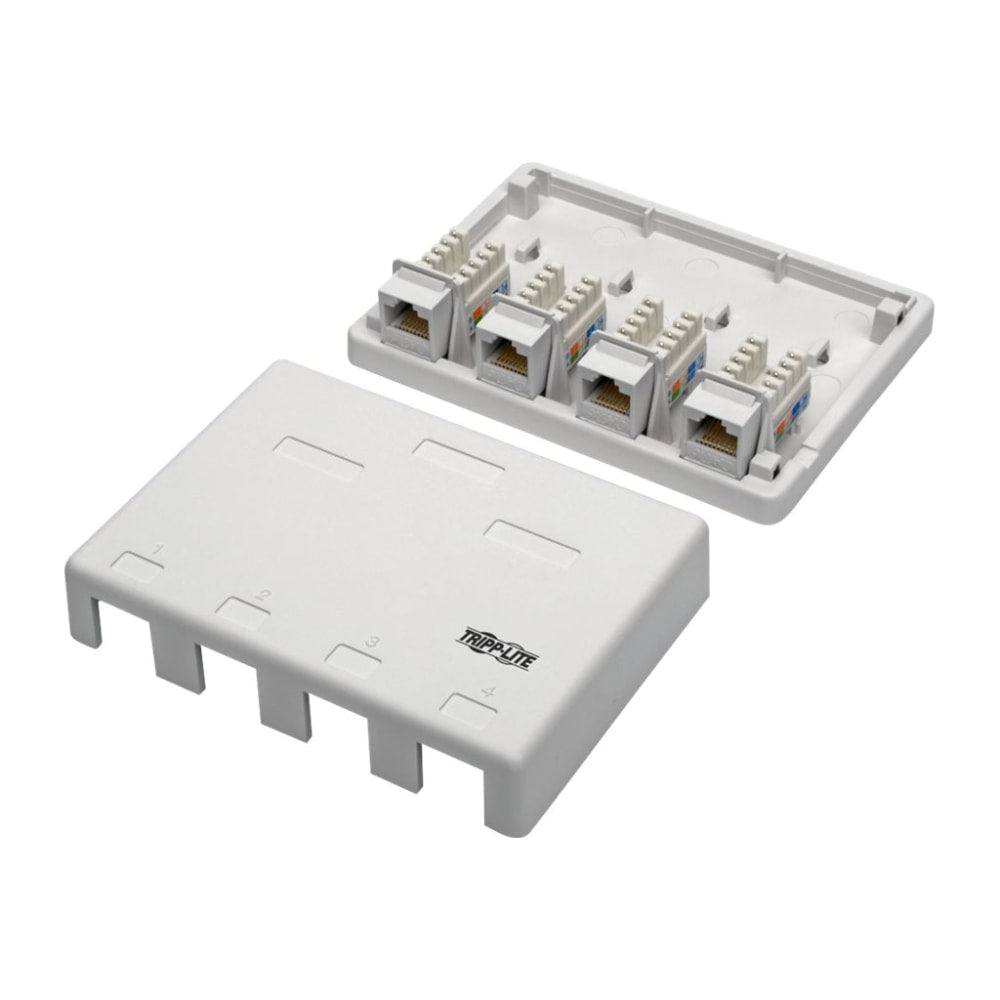 Tripp Lite Pre-Configured Unshielded Cat6 4-Port Surface-Mount Box, 110 IDC, RJ45, White - Surface mount box - RJ-45 X 4 - white