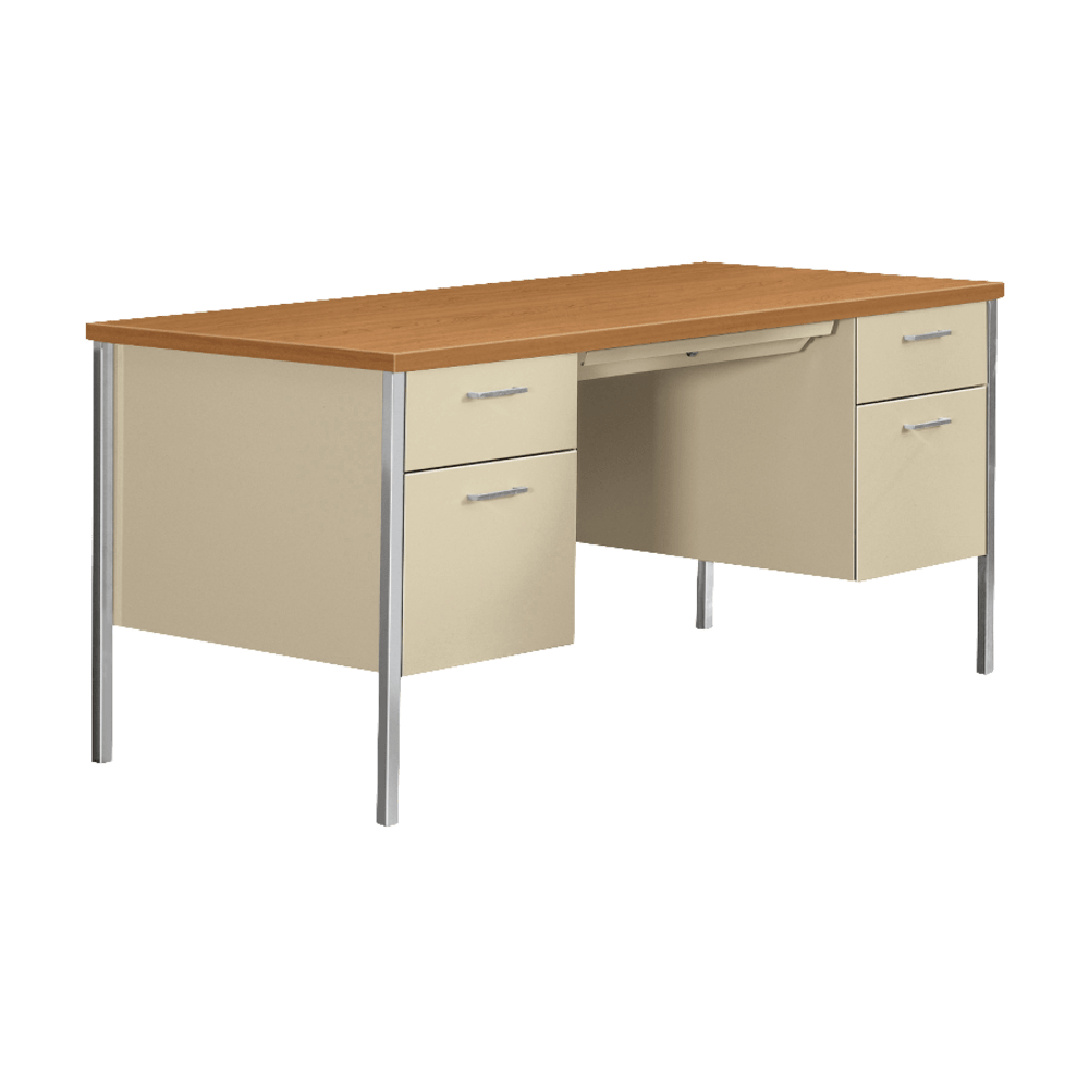 HON 34000 Series Steel Double-Pedestal 46inW Writing Desk, Harvest/Putty