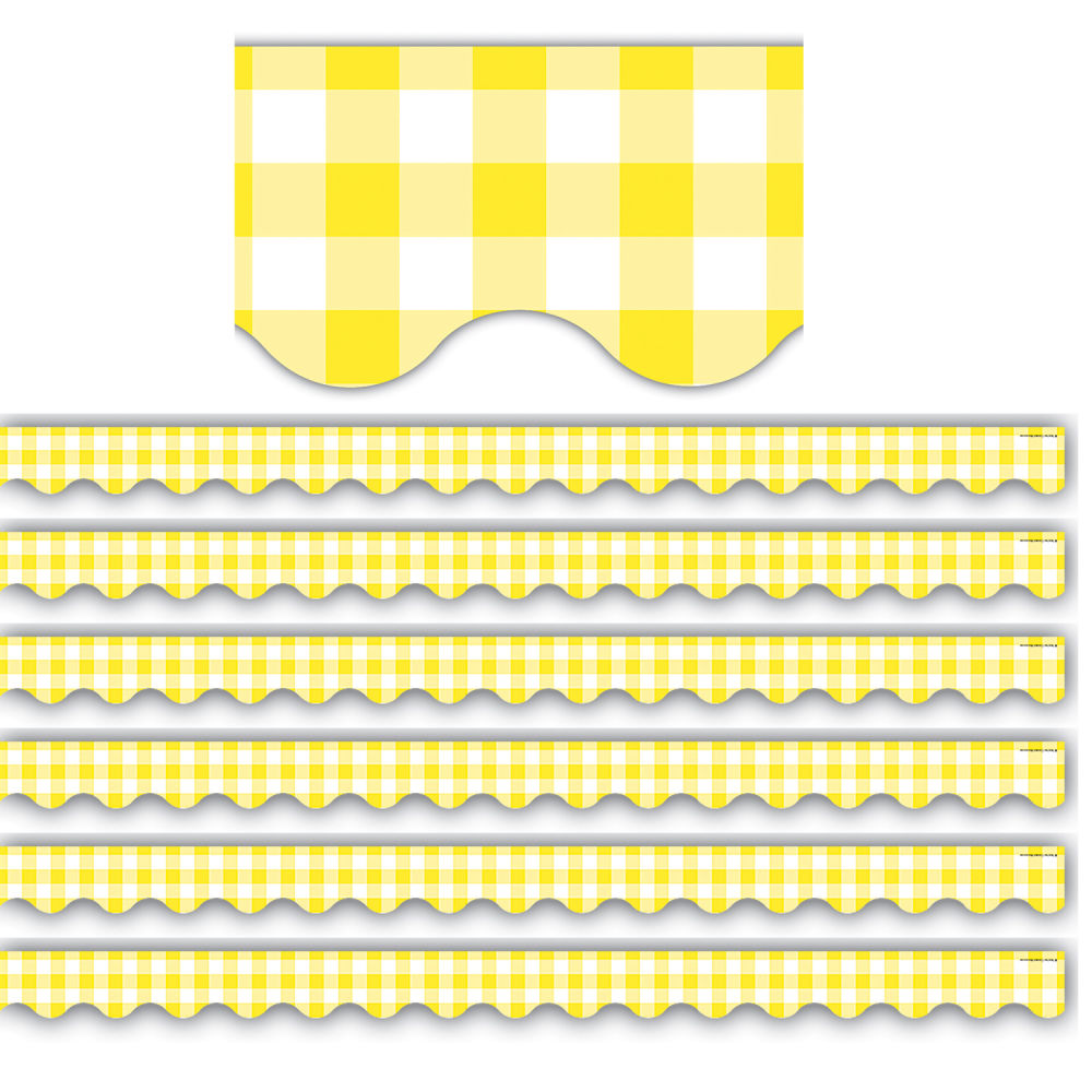 Teacher Created Resources Scalloped Border Trim, Yellow Gingham, 35ft Per Pack, Set Of 6 Packs