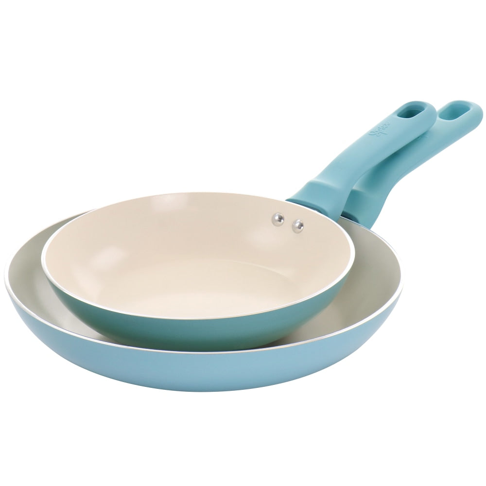 Spice by Tia Mowry Savory Saffron 2-Piece Ceramic Non-Stick Aluminum Frying Pan Set, Mint