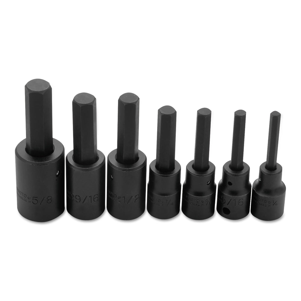 PROTO 7-Piece Hex-Bit Impact Socket Set, SAE, 1/2in Drive, 1/4in to 5/8in