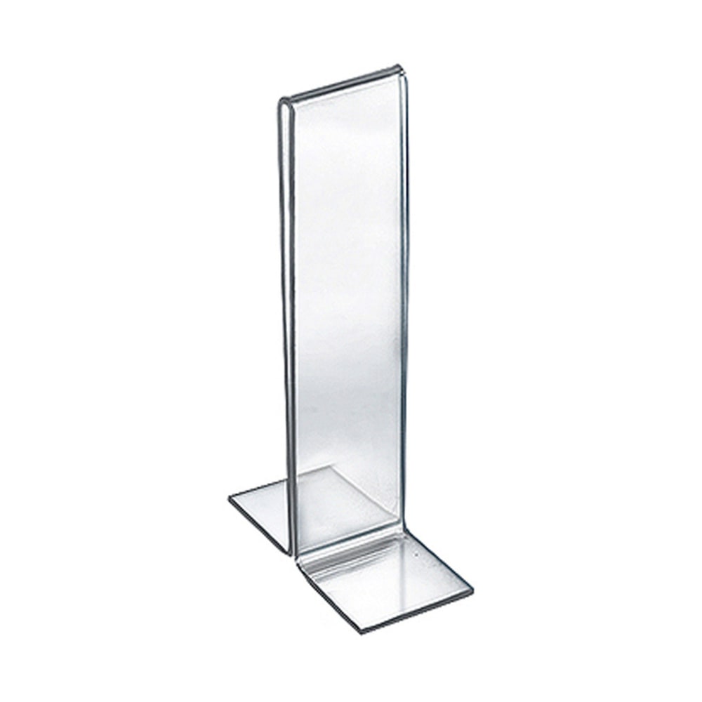 Azar Displays Double-Foot 2-Sided Acrylic Sign Holders, 8inH x 2inW x 3inD, Clear, Pack Of 10 Holders